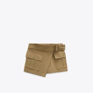Zara Khaki Utility Mini Skirt with Belt